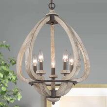 5-Light 17.5" Farmhouse&Rustic Wood Chandelier, Lantern