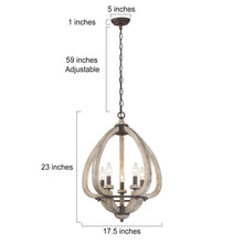 5-Light 17.5" Farmhouse&Rustic Wood Chandelier, Lantern