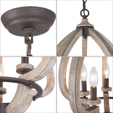 5-Light 17.5" Farmhouse&Rustic Wood Chandelier, Lantern