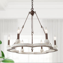 6-Light 23.5" Farmhouse White Wood Chandelier, Candlestick