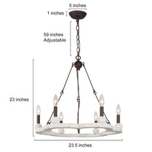 6-Light 23.5" Farmhouse White Wood Chandelier, Candlestick