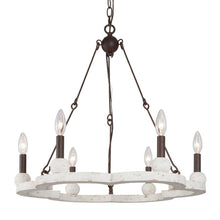 6-Light 23.5" Farmhouse White Wood Chandelier, Candlestick