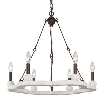 6-Light 23.5" Farmhouse White Wood Chandelier, Candlestick