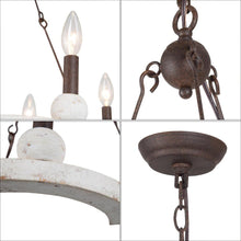 6-Light 23.5" Farmhouse White Wood Chandelier, Candlestick