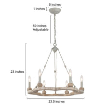 6-Light 23.5" Farmhouse Wood Chandelier, Candlestick Circle