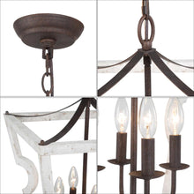 4-Light 16" Farmhouse White Wood Chandelier, Lantern, Square Cage