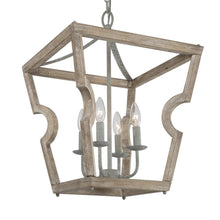 4-Light 16" Farmhouse Wood Chandelier, Lantern, Square Cage