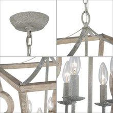 4-Light 16" Farmhouse Wood Chandelier, Lantern, Square Cage