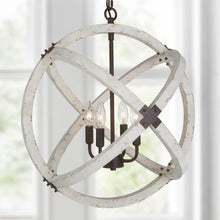 4-Light 20" Farmhouse Wood Chandelier, Globe, Weathered White