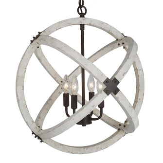 4-Light 20" Farmhouse Wood Chandelier, Globe, Weathered White