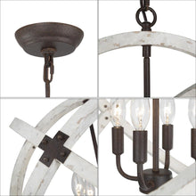 4-Light 20" Farmhouse Wood Chandelier, Globe, Weathered White