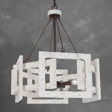 4-Light 20" Farmhouse Wood Chandelier, Drum, Weathered White