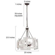 4-Light 20" Farmhouse Wood Chandelier, Drum, Weathered White