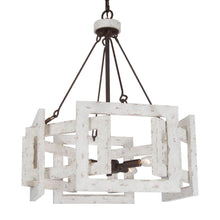 4-Light 20" Farmhouse Wood Chandelier, Drum, Weathered White