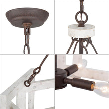 4-Light 20" Farmhouse Wood Chandelier, Drum, Weathered White