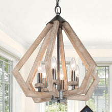 6-Light 19.5" Farmhouse Wood Chandelier, Cone, Geometric