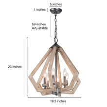 6-Light 19.5" Farmhouse Wood Chandelier, Cone, Geometric