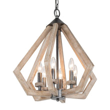 6-Light 19.5" Farmhouse Wood Chandelier, Cone, Geometric