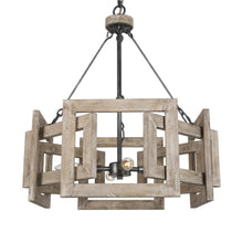 4-Light 20" Farmhouse Wood Chandelier, Drum, Wood Finish