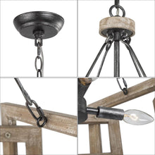 4-Light 20" Farmhouse Wood Chandelier, Drum, Wood Finish