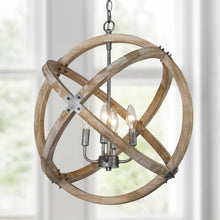 4-Light 20" Farmhouse Wood Chandelier, Globe, Wood Finish