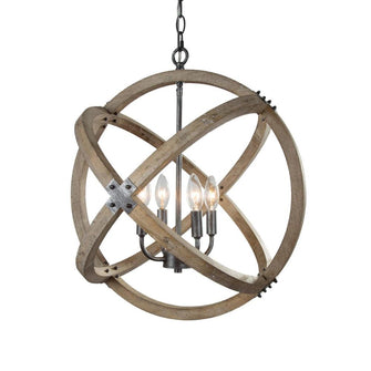 4-Light 20" Farmhouse Wood Chandelier, Globe, Wood Finish