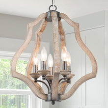 5-Light 17.5" Farmhouse Wood Chandelier, Lantern, Wood Finish