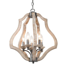 5-Light 17.5" Farmhouse Wood Chandelier, Lantern, Wood Finish