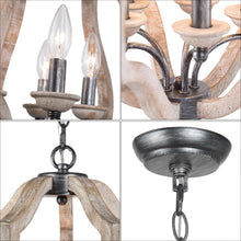 5-Light 17.5" Farmhouse Wood Chandelier, Lantern, Wood Finish