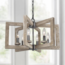 SOLO 6-Light 20" Farmhouse/Rustic Wood Chandelier, Fan