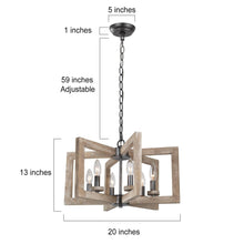 SOLO 6-Light 20" Farmhouse/Rustic Wood Chandelier, Fan