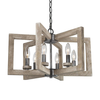 SOLO 6-Light 20" Farmhouse/Rustic Wood Chandelier, Fan