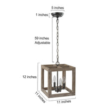 SOLO 4-Light 11" Farmhouse Wood Black Chandelier, Square