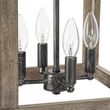 SOLO 4-Light 11" Farmhouse Wood Black Chandelier, Square