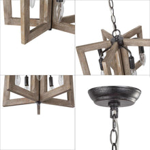 5-Light 14" Farmhouse Wood Chandelier, Fan, Wood Finish