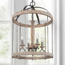 4-Light 16" Farmhouse/Rustic Wood Chandelier, Birdcage