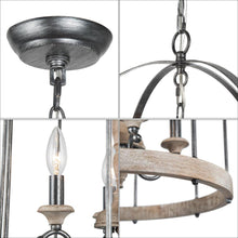 4-Light 16" Farmhouse/Rustic Wood Chandelier, Birdcage