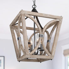 4-Light 15.5" Farmhouse/Rustic Wood Chandelier, Lantern