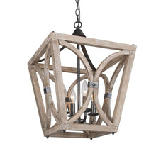 4-Light 15.5" Farmhouse/Rustic Wood Chandelier, Lantern