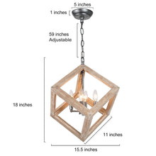 SOLO 4-Light 15.5" Farmhouse/Rustic Wood Chandelier, Square