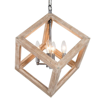 SOLO 4-Light 15.5" Farmhouse/Rustic Wood Chandelier, Square