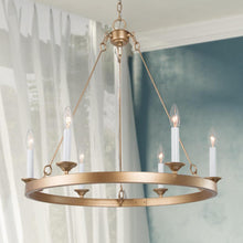 6-Light 26.5" Modern Gold Chandelier, Wagon Wheel, Candlestick