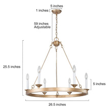 6-Light 26.5" Modern Gold Chandelier, Wagon Wheel, Candlestick