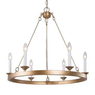 6-Light 26.5" Modern Gold Chandelier, Wagon Wheel, Candlestick