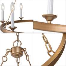 6-Light 26.5" Modern Gold Chandelier, Wagon Wheel, Candlestick