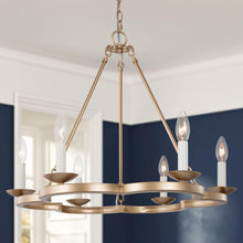 6-Light 23.5" Modern Gold Chandelier, Wagon Wheel