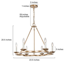 6-Light 23.5" Modern Gold Chandelier, Wagon Wheel