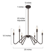 Anasipia 6-Light 25" Modern Rustic Black Chandelier, Candlesticks