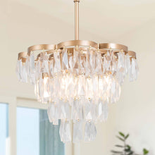 Cummiskey 4-Light 14" Modern Gold Crystal Chandelier, Tiered Geometric Design