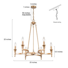 Adonis 6-Light 25" Modern Gold Chandelier, Metal Candlestick